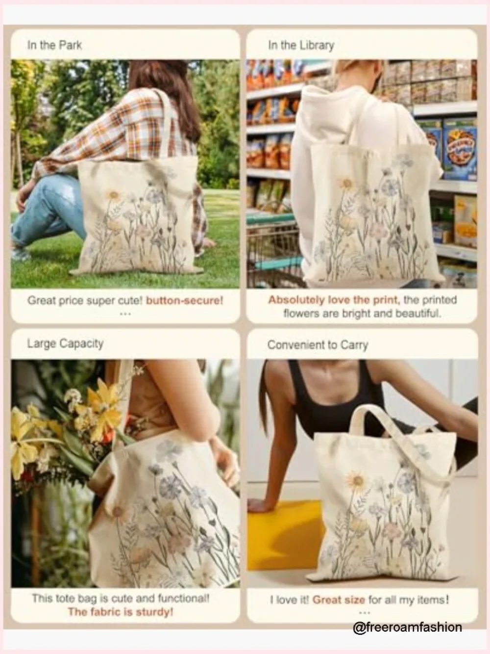 Large Canvas Cotton Tote Bag with Magnetic Buckle and Zipper Pocket